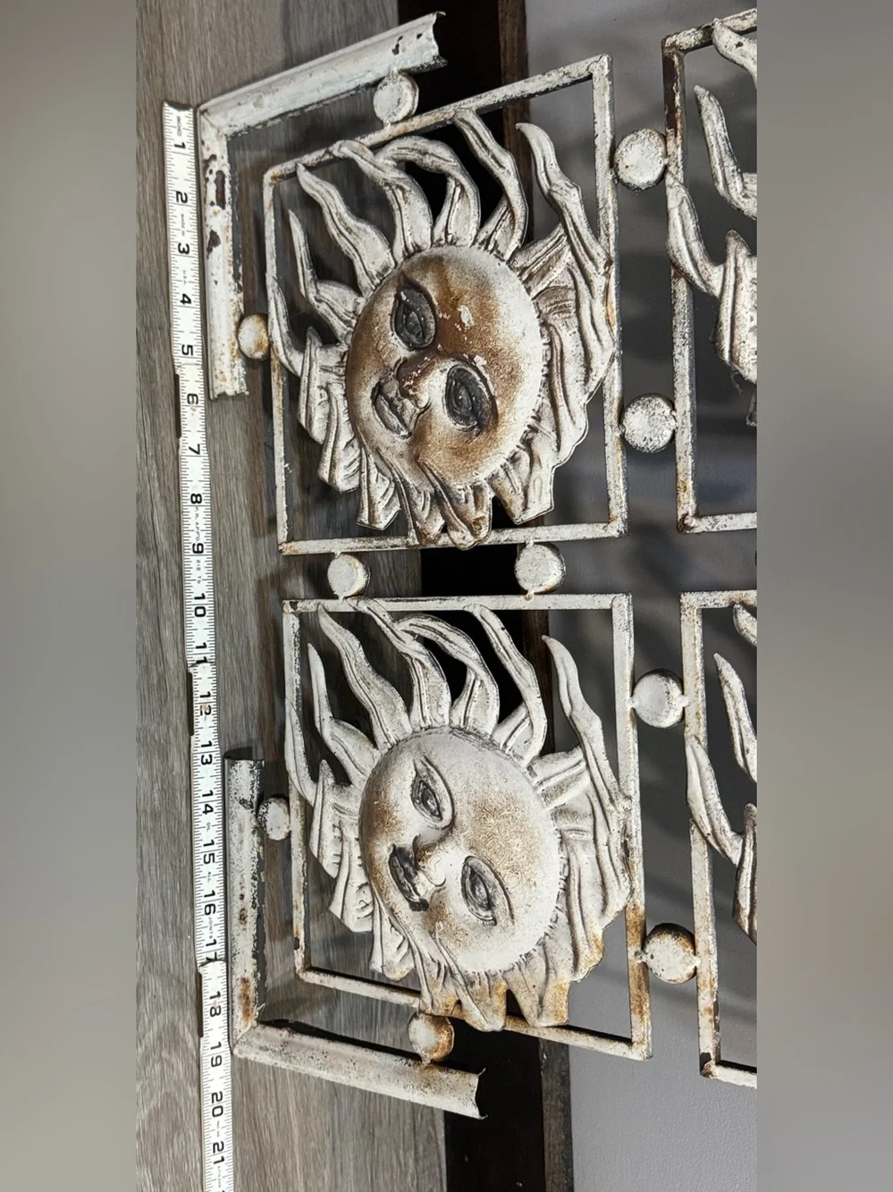 Vintage Sunface Metal Wall Decor - White and Brown 19”x19”